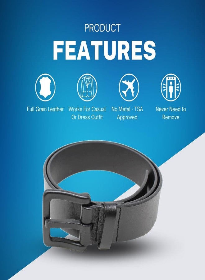 BC Belts حزام من الجلد الطبيعي الكامل الحبيبات من بي سي بيلتس - مضاد للحساسية، خالٍ من النيكل، ومعتمد من إدارة أمن النقل الأمريكية (أسود - صغير) - Image 2